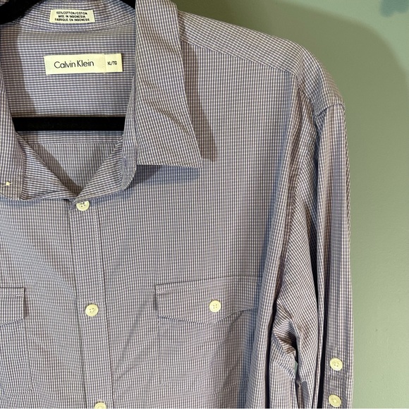 Calvin Klein Purple/White Plaid Button Down Shirt with Chest Pockets - Picture 6 of 10